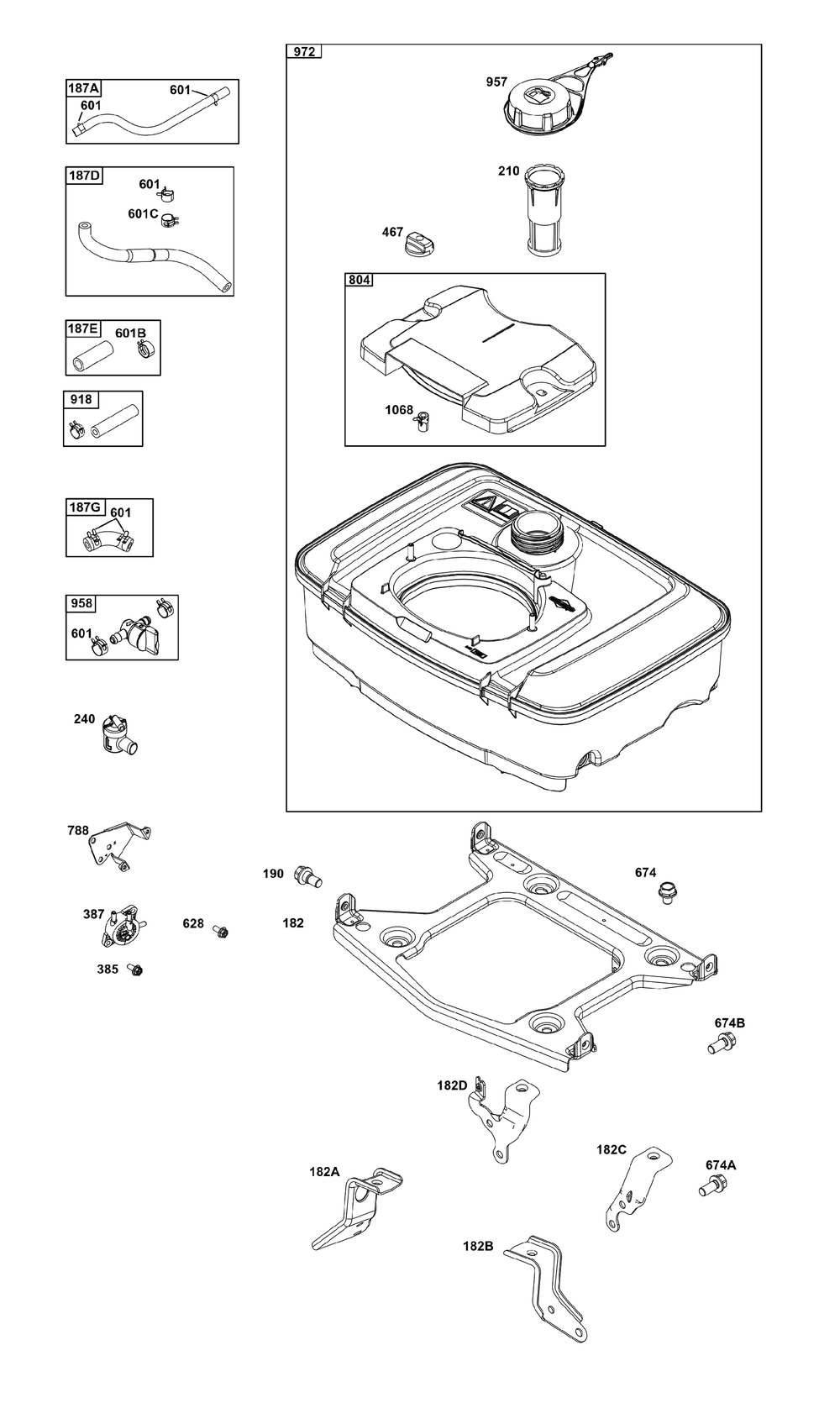Fuel Supply Group Diagram and Parts List for 356447-0673-F1 200000 - 399999 Briggs and Stratton Engine